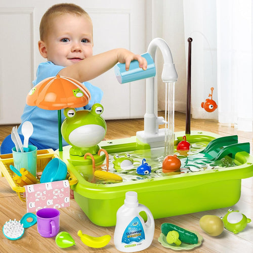 2-in-1 Kids Kitchen Sink & Fishing Toy with Real Running Water 🌊 Dishwasher Play Set for Toddlers 🎣🍽️